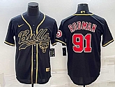 Men's Chicago Bulls #91 Dennis Rodman Black Gold With Patch Cool Base Stitched Baseball Jersey,baseball caps,new era cap wholesale,wholesale hats